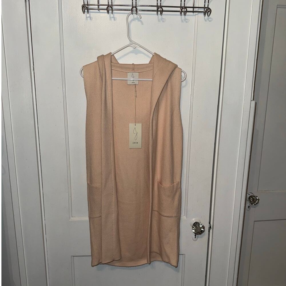 New Joie Ribbed Hooded Cardigan Vest Cream Women's O/S